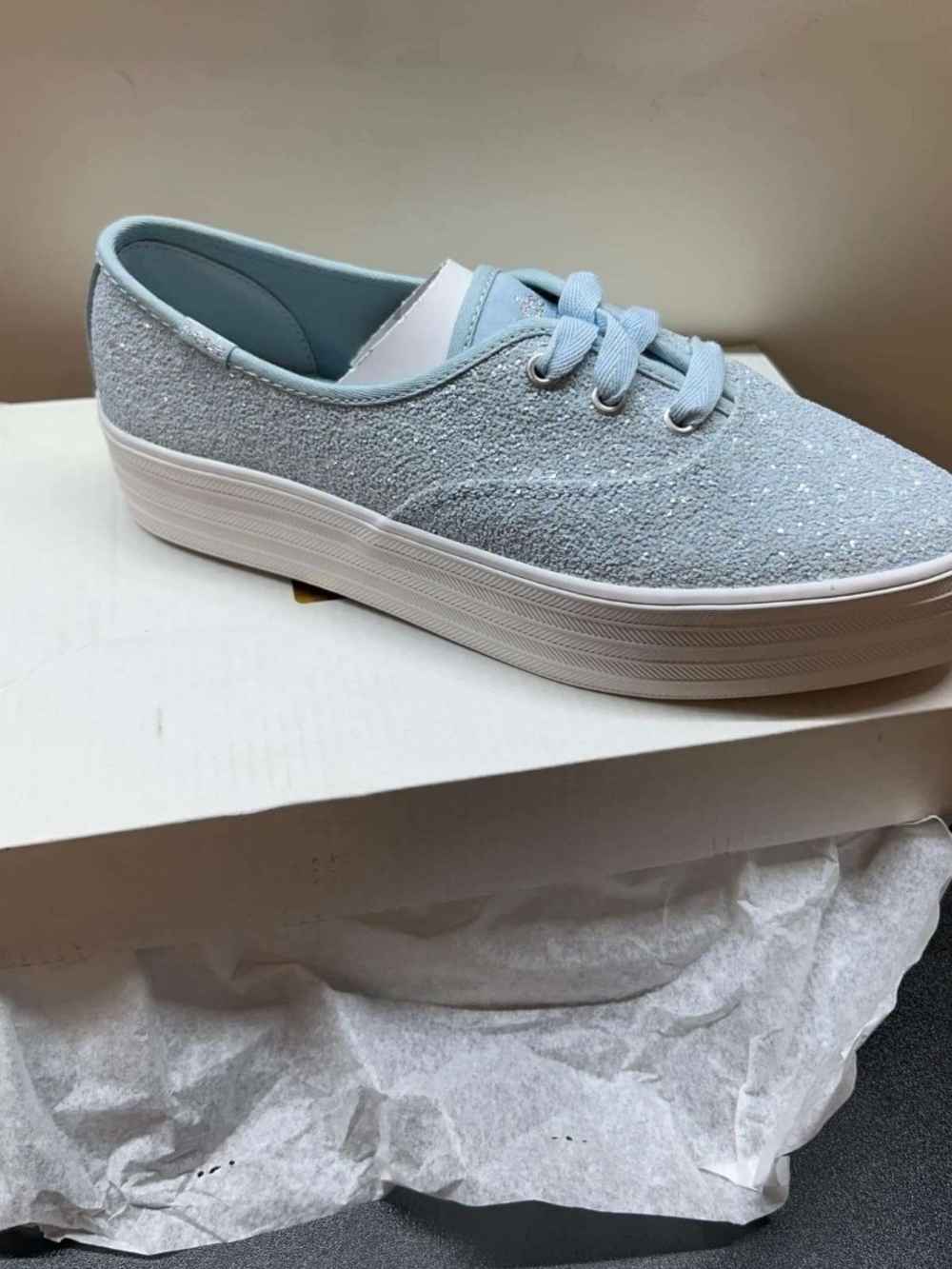Keds Women's Point Lace Up Sneakers Light Blue Glitter